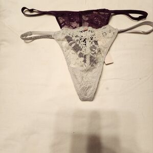 2 Victoria Secret Lace Thong Set - Purple and GraySz Med